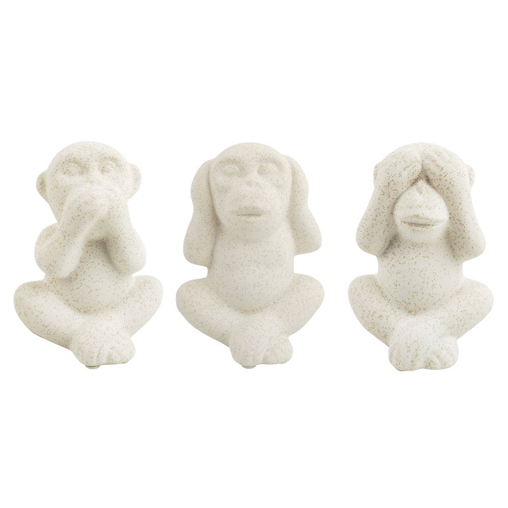 3pc Urban 15cm Three Wise Monkeys Ceramic Ornament Home Decor - Sand