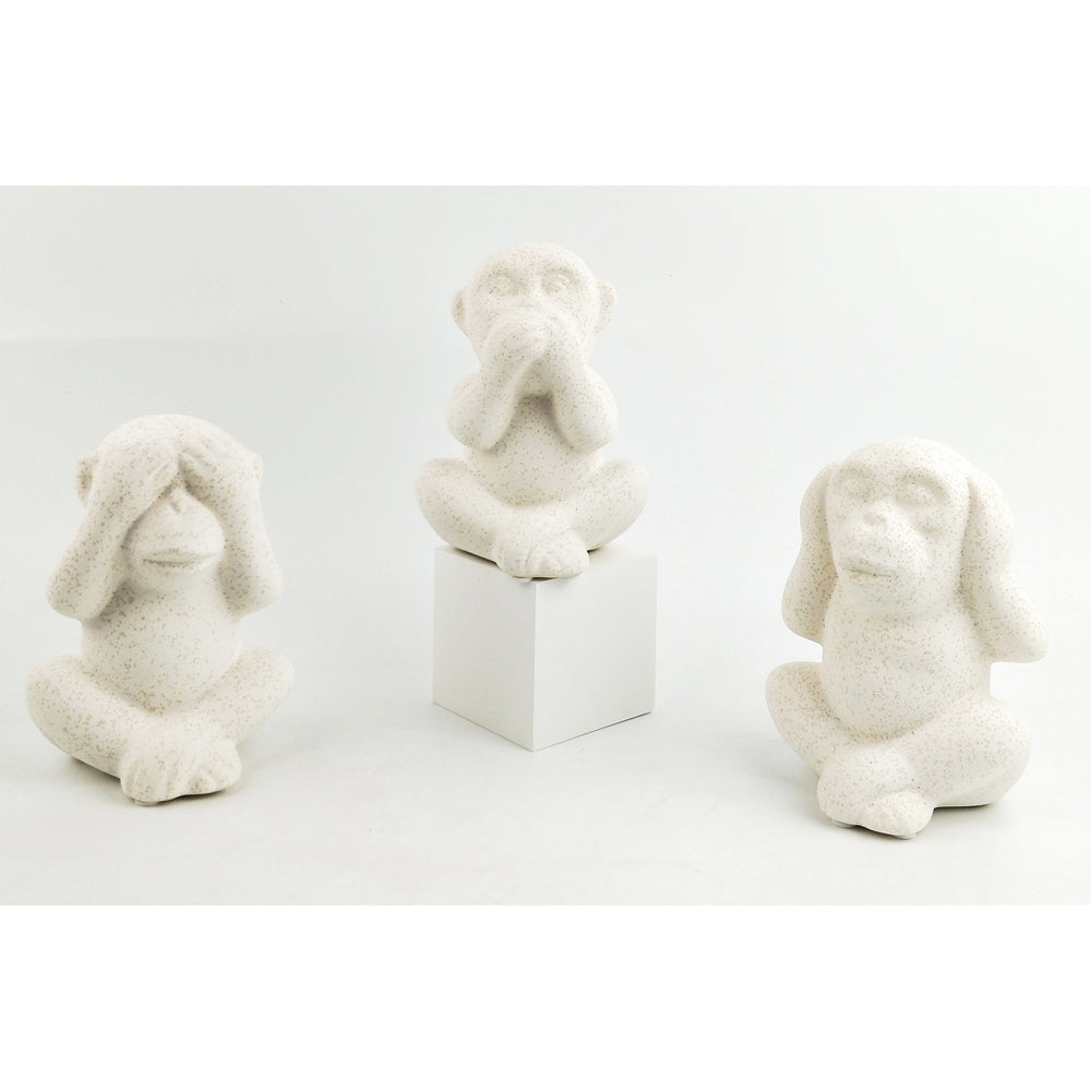 3pc Urban 15cm Three Wise Monkeys Ceramic Ornament Home Decor - Sand