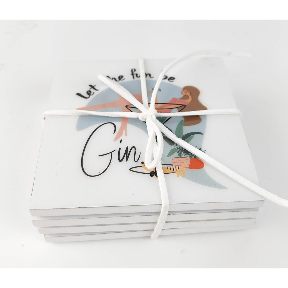 2x 4pc Urban Let The Fun Be Gin 10cm Coasters Mug/Cup Drink Table Mat Set