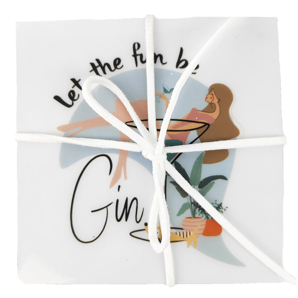 2x 4pc Urban Let The Fun Be Gin 10cm Coasters Mug/Cup Drink Table Mat Set