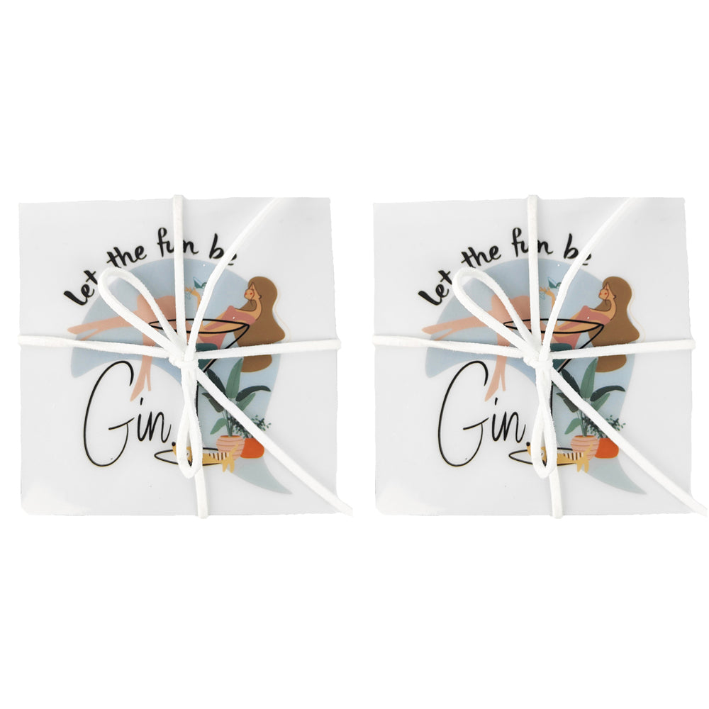 2x 4pc Urban Let The Fun Be Gin 10cm Coasters Mug/Cup Drink Table Mat Set