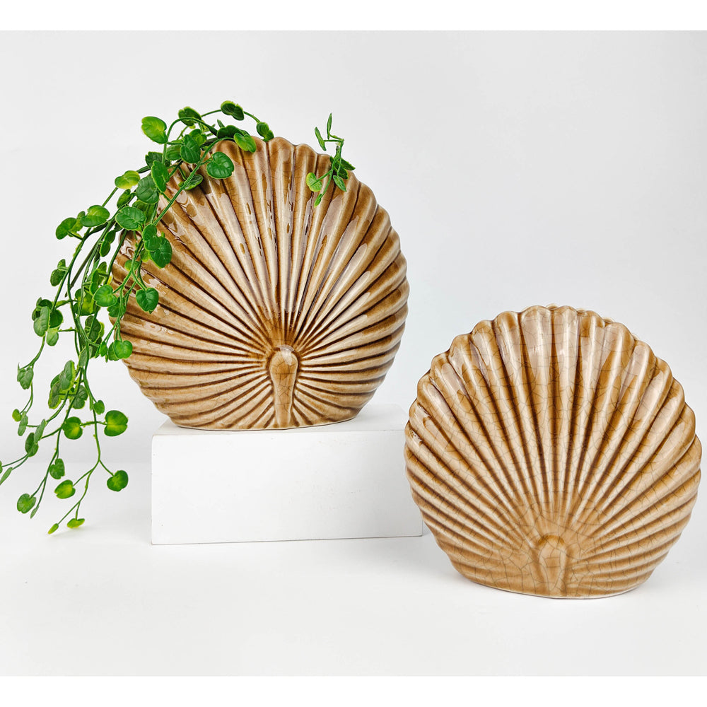2x Urban Amari Fan Palm 13cm Ceramic Flower Vase Small - Caramel