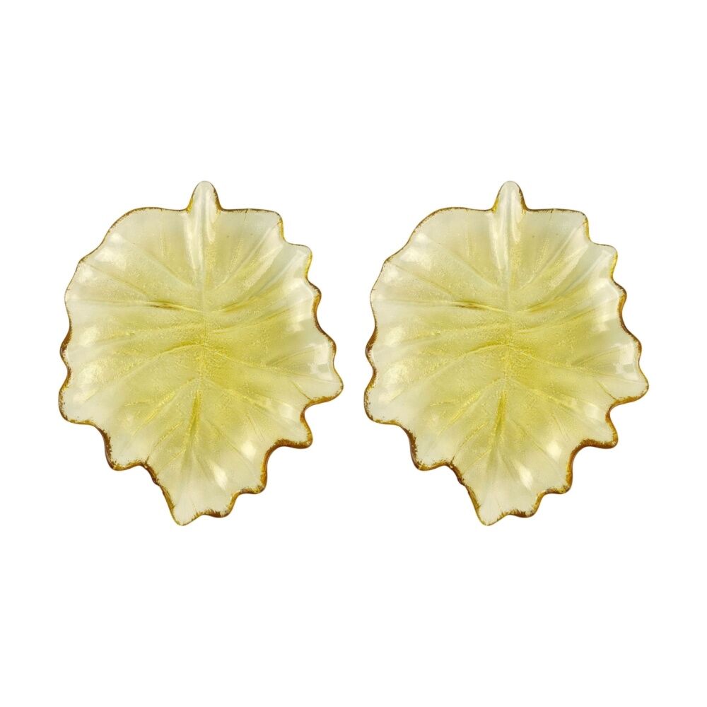 2PK Urban Tommy 18.5cm Glass Leaf Dish Home Decorative Plate - Amber