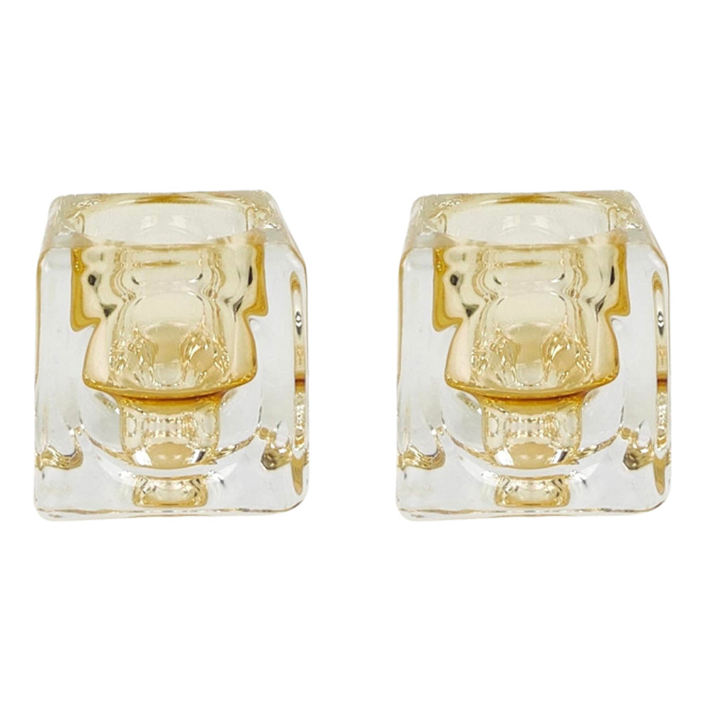 2x Urban Tommy 5.5cm Glass Tealight/Tapered Candle Holder - Amber