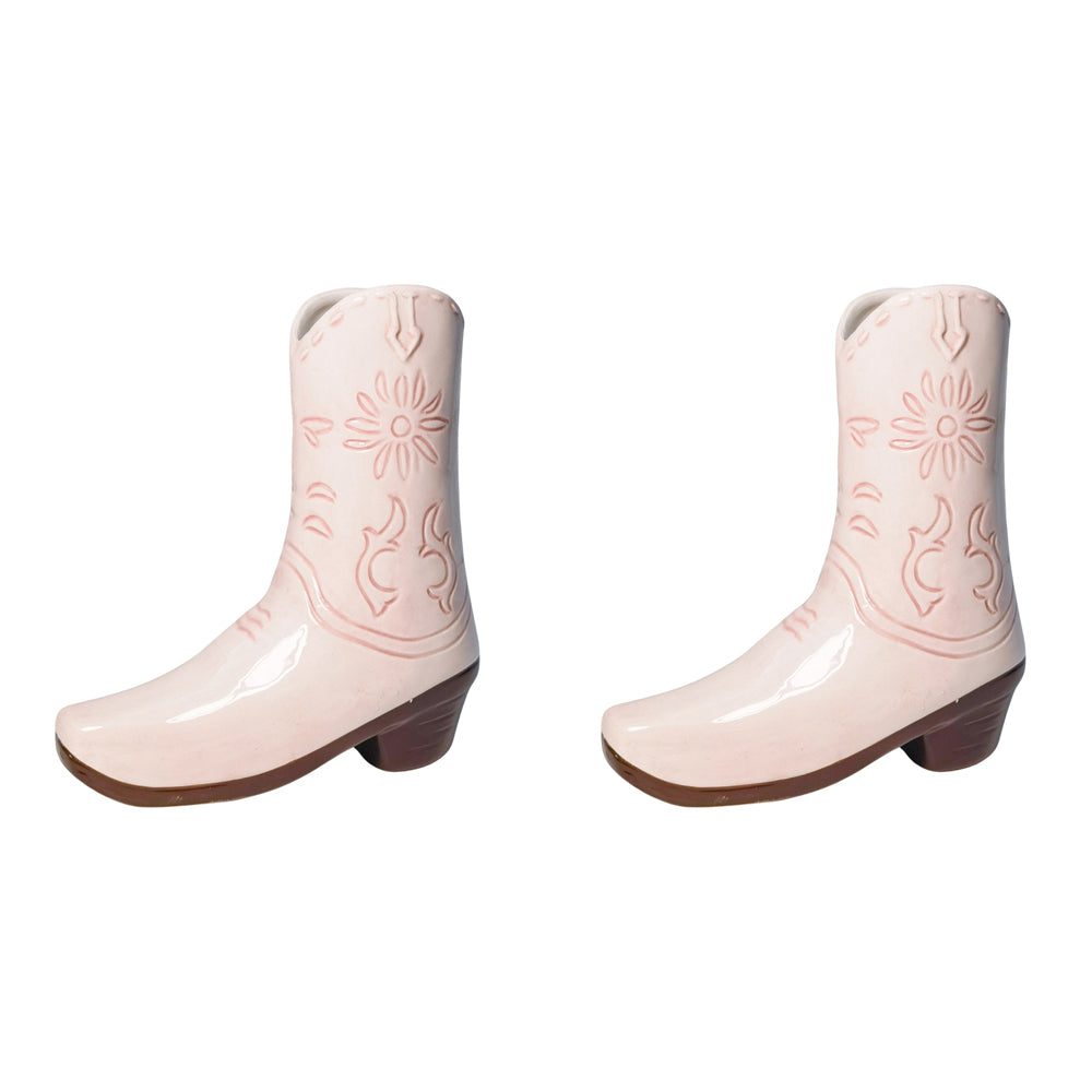 2PK Urban Cowgirl Boot Vase Pink 19cm Decorative Home Decor