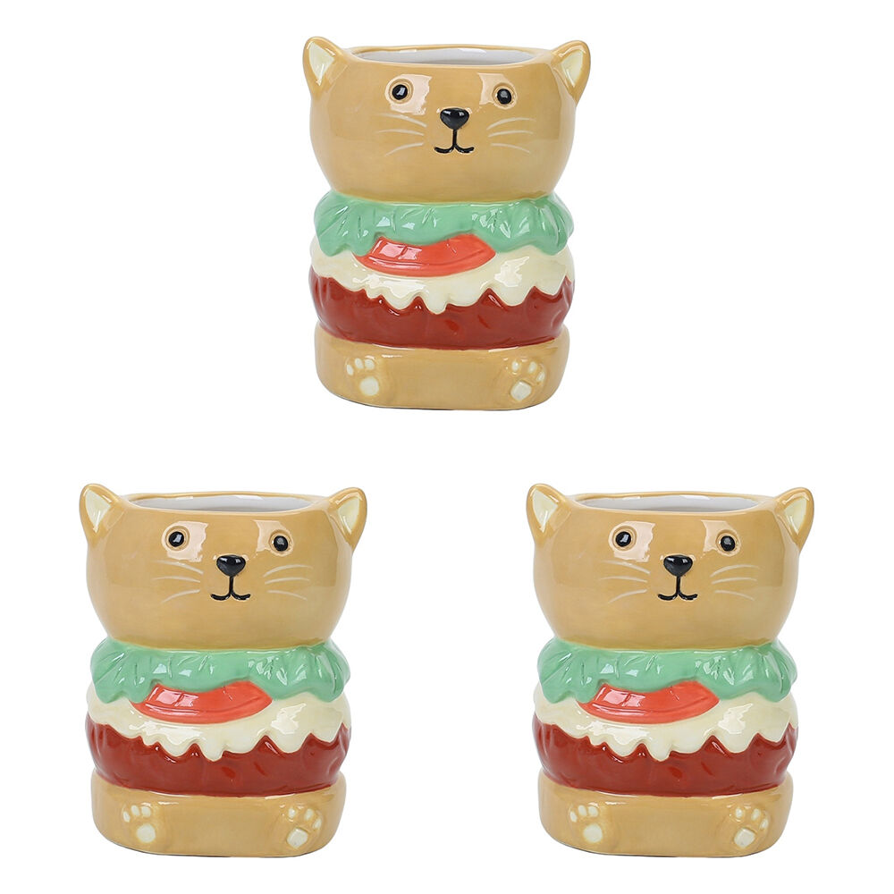 3PK Urban Burger Cat Planter Brown 10cm Home Decorative Garden Decor