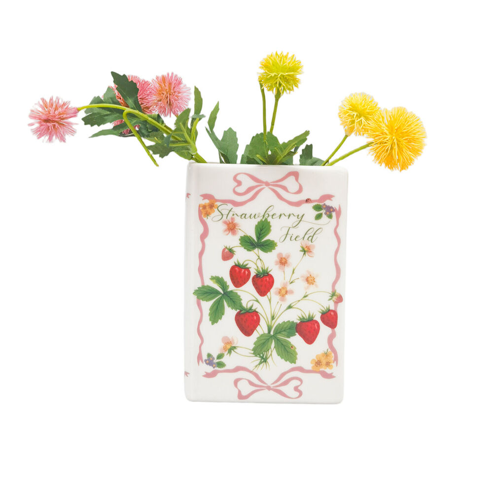 Urban Ceramic Strawberry Fields Book Home Decor Flower Vase 16x11cm Red/Green