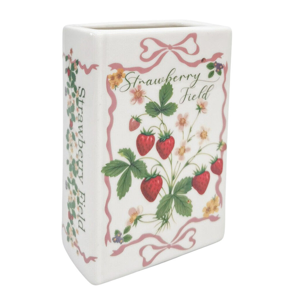 Urban Ceramic Strawberry Fields Book Home Decor Flower Vase 16x11cm Red/Green