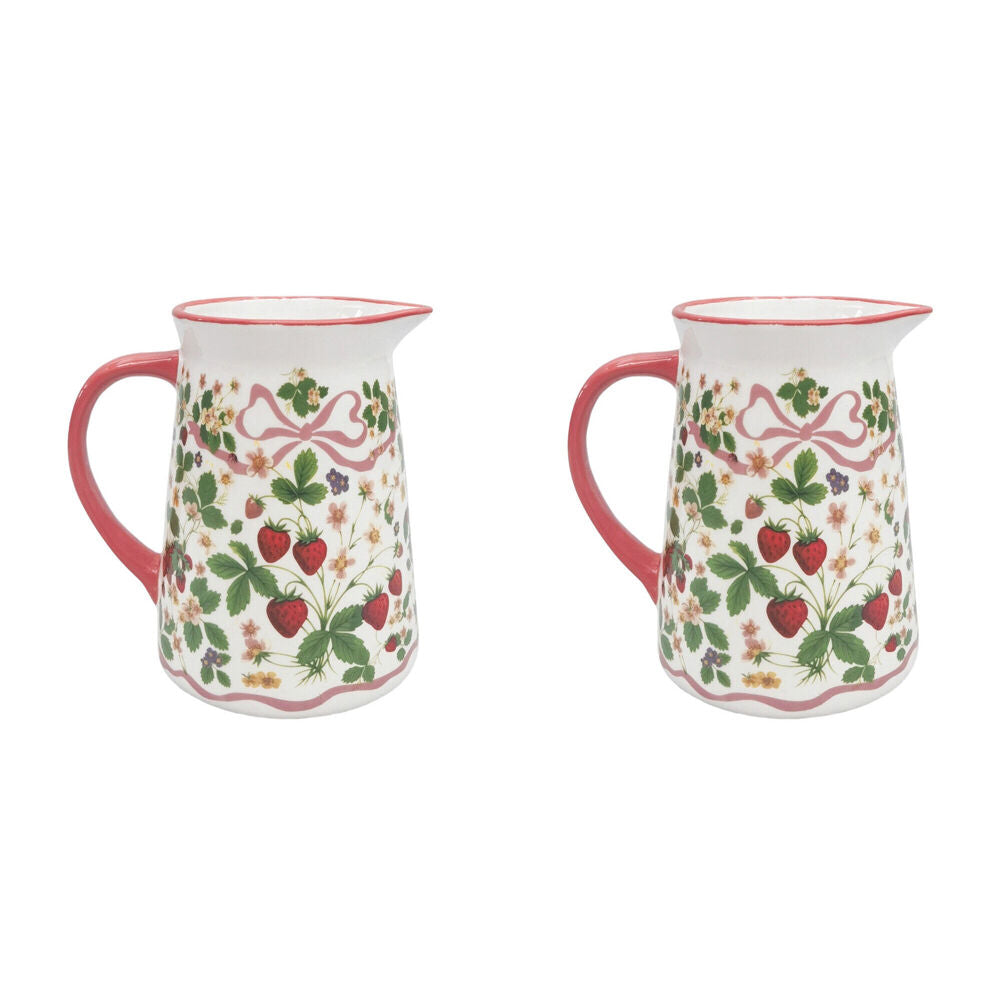 2PK Urban Ceramic Strawberry Fields Pitcher Jug 15x16cm Green/Red