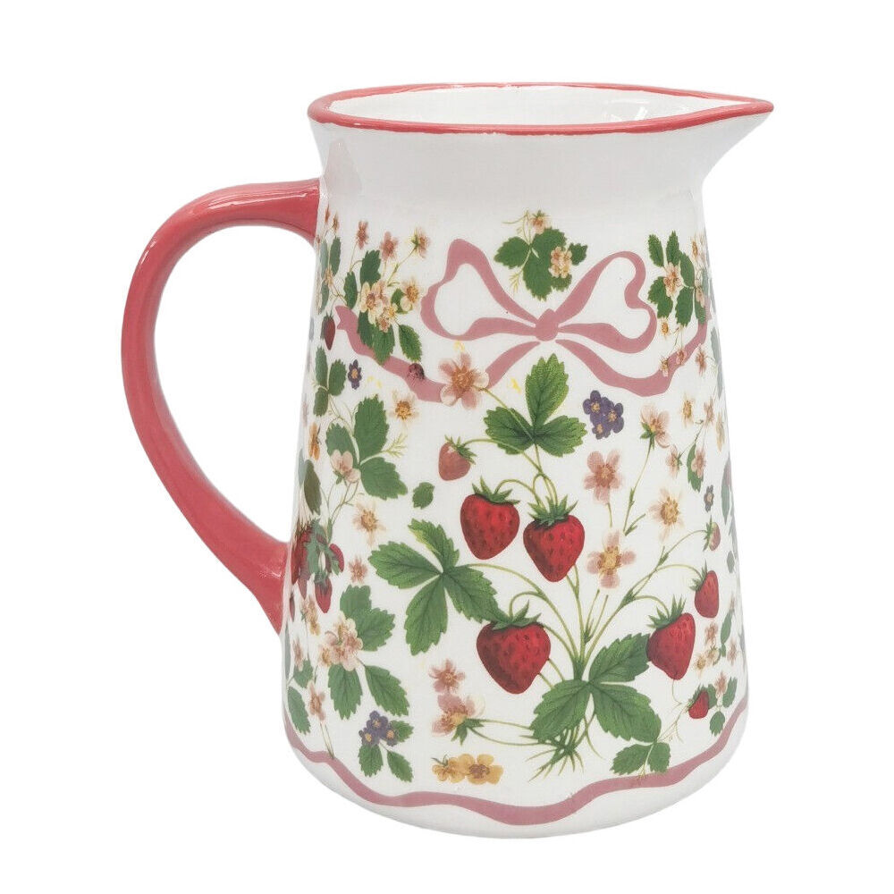 2PK Urban Ceramic Strawberry Fields Pitcher Jug 15x16cm Green/Red