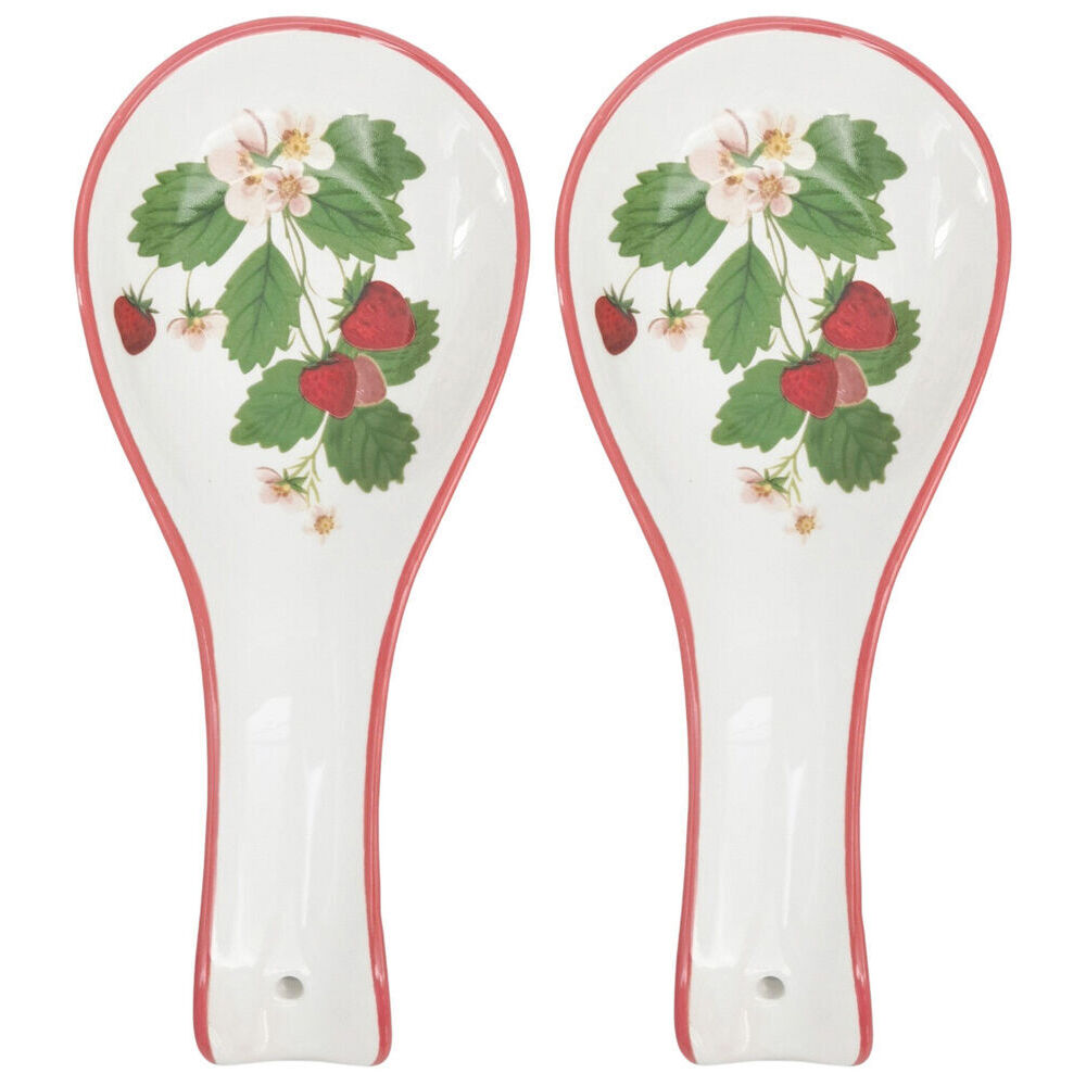 2PK Urban Ceramic Strawberry Fields Spoon Rest Utensil Holder 24x10cm Green/Red