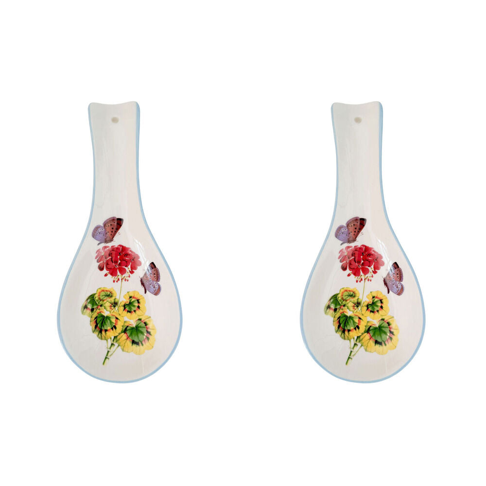 2PK Urban Ceramic Botanicals Spoon Rest Utensil Holder 24x10cm Blue