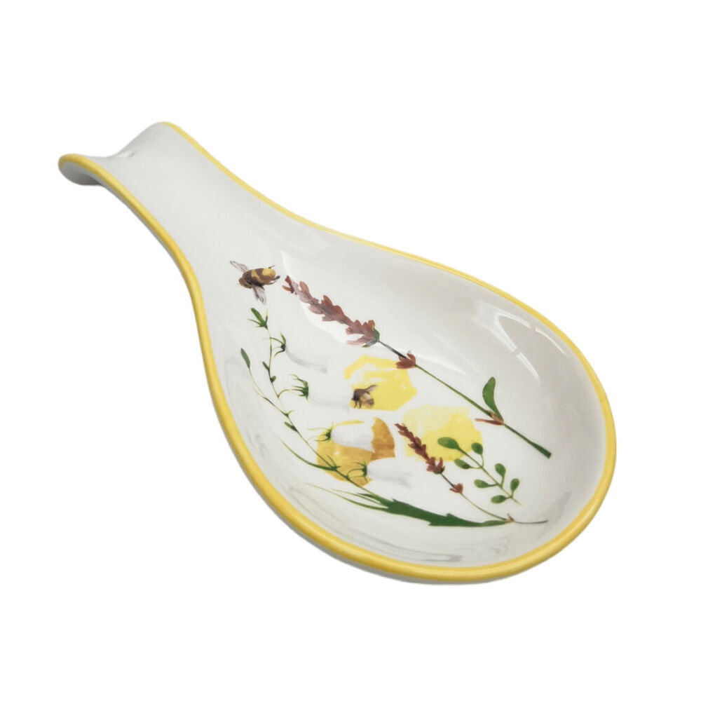2PK Urban Ceramic Bee Meadow Spoon Rest Utensil Holder 24x10cm Yellow