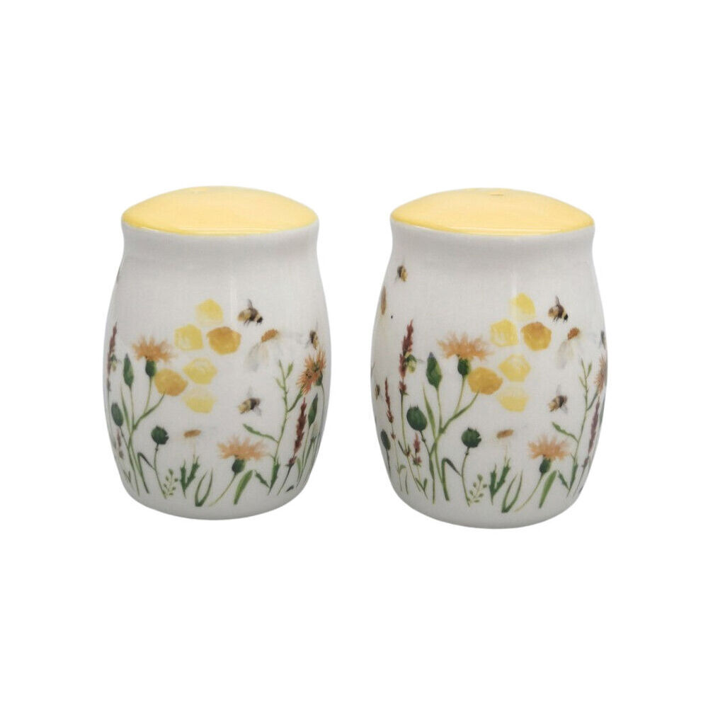 2x 2pc Urban Ceramic Bee Meadow Salt and Pepper Shakers Set 8x6cm Yellow
