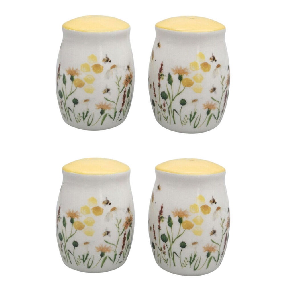 2x 2pc Urban Ceramic Bee Meadow Salt and Pepper Shakers Set 8x6cm Yellow