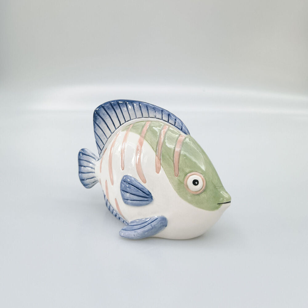 2PK Urban Ceramic Reef Fish Decorative Ornament 11x6cm White/Green