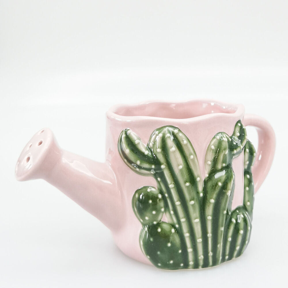 Urban Ceramic Cactus Watering Can Outdoor Planter Pot 18x9cm Pink