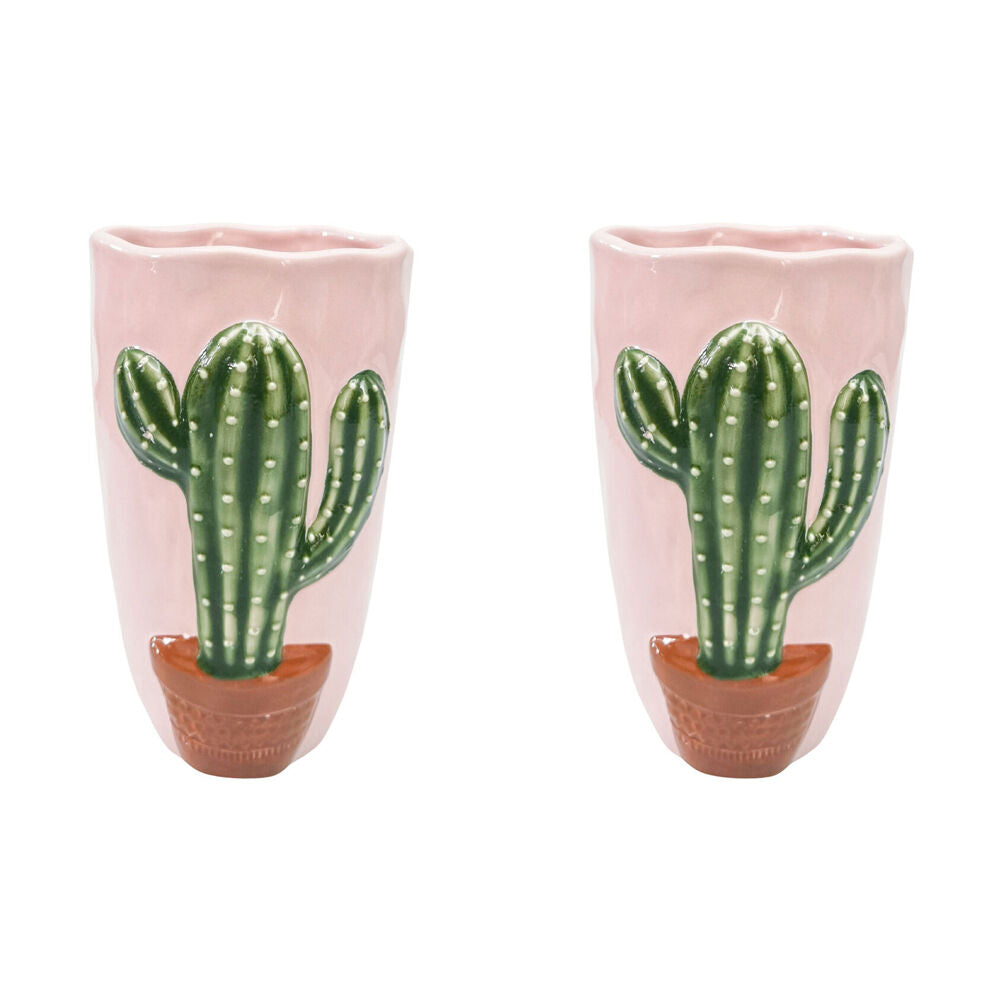 2PK Urban Ceramic Cactus Plant Home Decor Flower Vase 18x11cm Pink