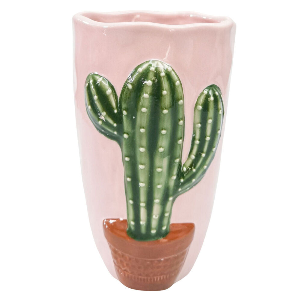 2PK Urban Ceramic Cactus Plant Home Decor Flower Vase 18x11cm Pink