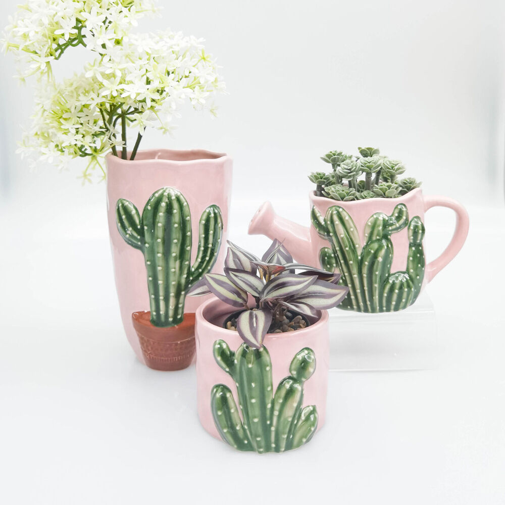 Urban Ceramic Cactus Plant Home Decor Flower Vase 18x11cm Pink