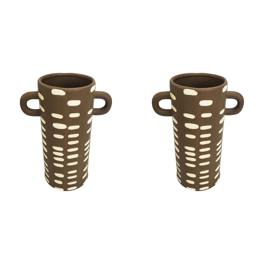 2x Urban Lydia 22cm Ceramic Plant/Flower Vase Display Pot - Mocha