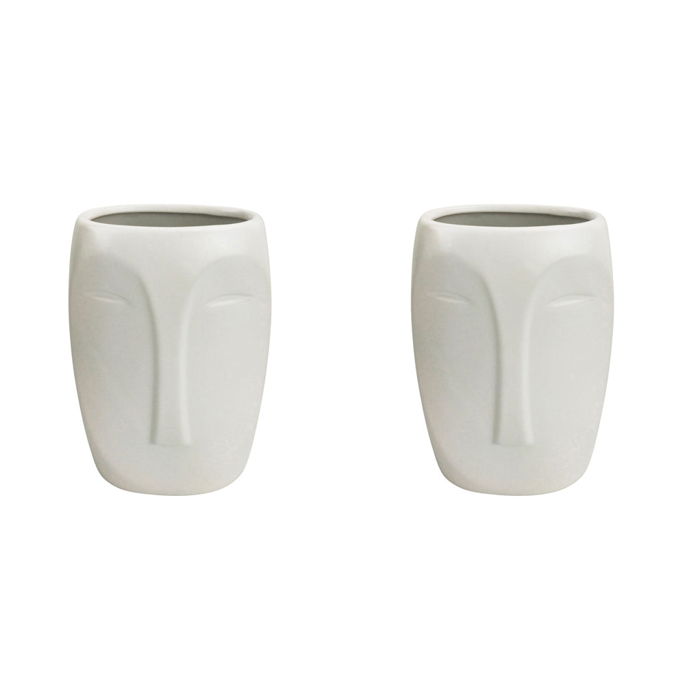 2x Urban Aztec Face 17cm Ceramic Plant/Flower Vase Display Medium - White