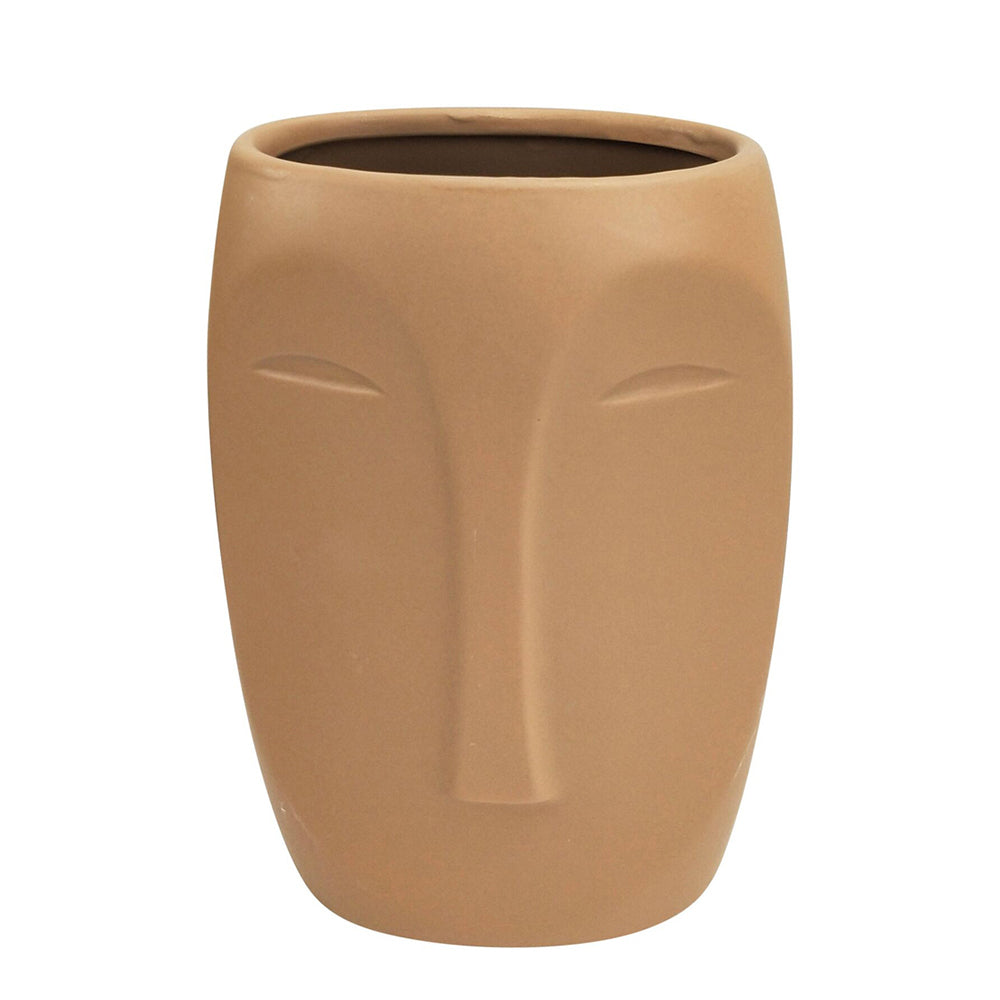 2x Urban Aztec Face 17cm Ceramic Plant/Flower Vase Display Medium - Beige