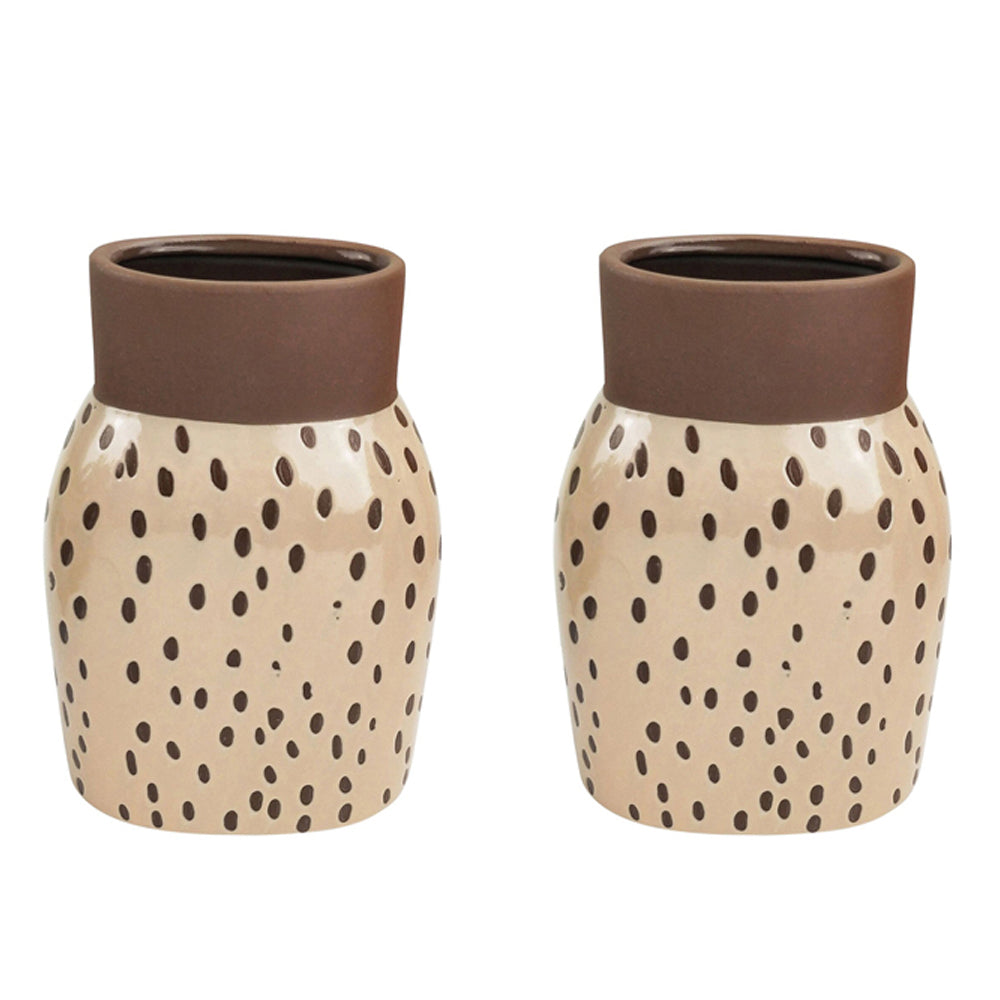 2x Urban Remy 18cm Ceramic Plant/Flower Vase Display Pot Small - Mocha