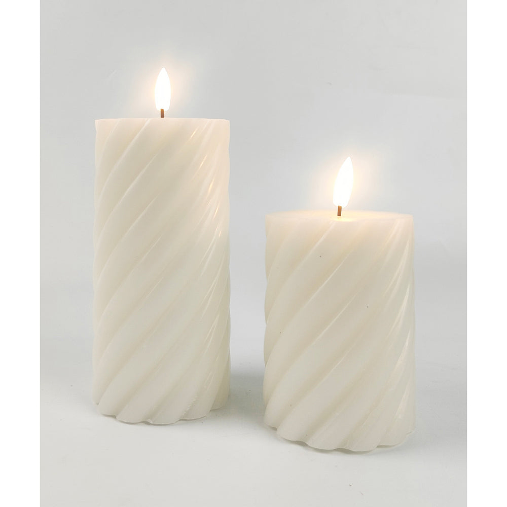 Urban Swirl Chunky Pillar 15cm LED Candle Decor - Cream