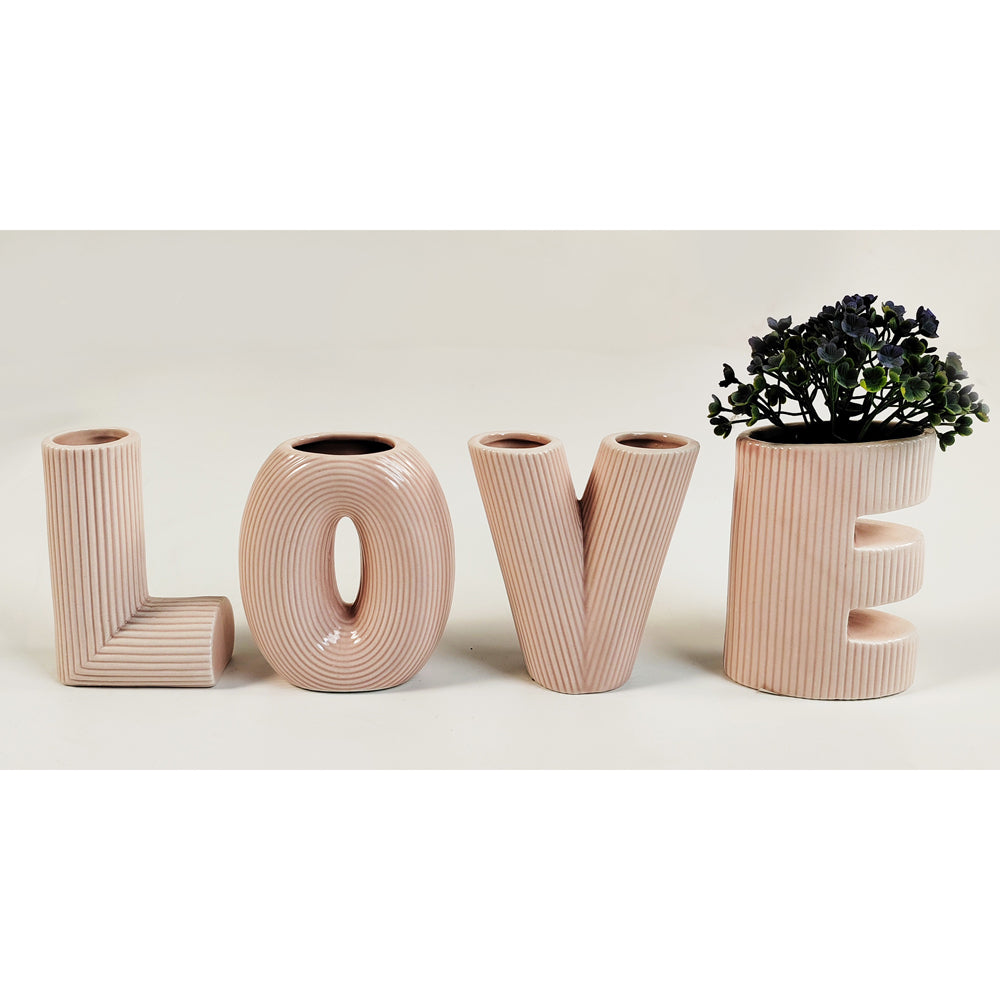 4pc Urban Love Letter 9.5cm Ceramic Flower Vase - Pink