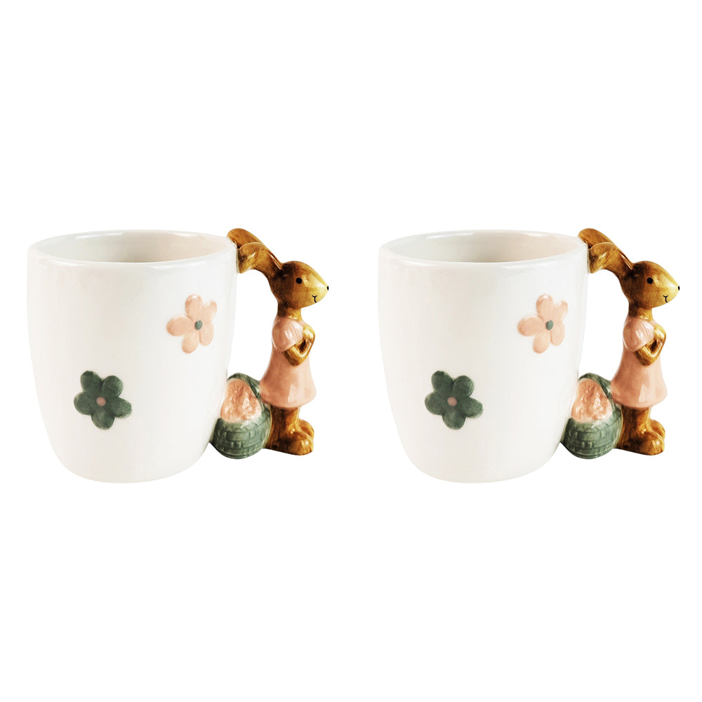2x Urban Country Bunny 14cm Ceramic Mug Hot Coffee/Tea Drinkware - White