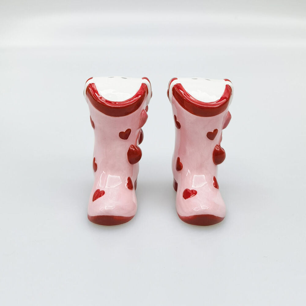 2x 2pc Urban Ceramic Cherry Cowboy Boots Salt and Pepper Shakers Set 7cm Pink