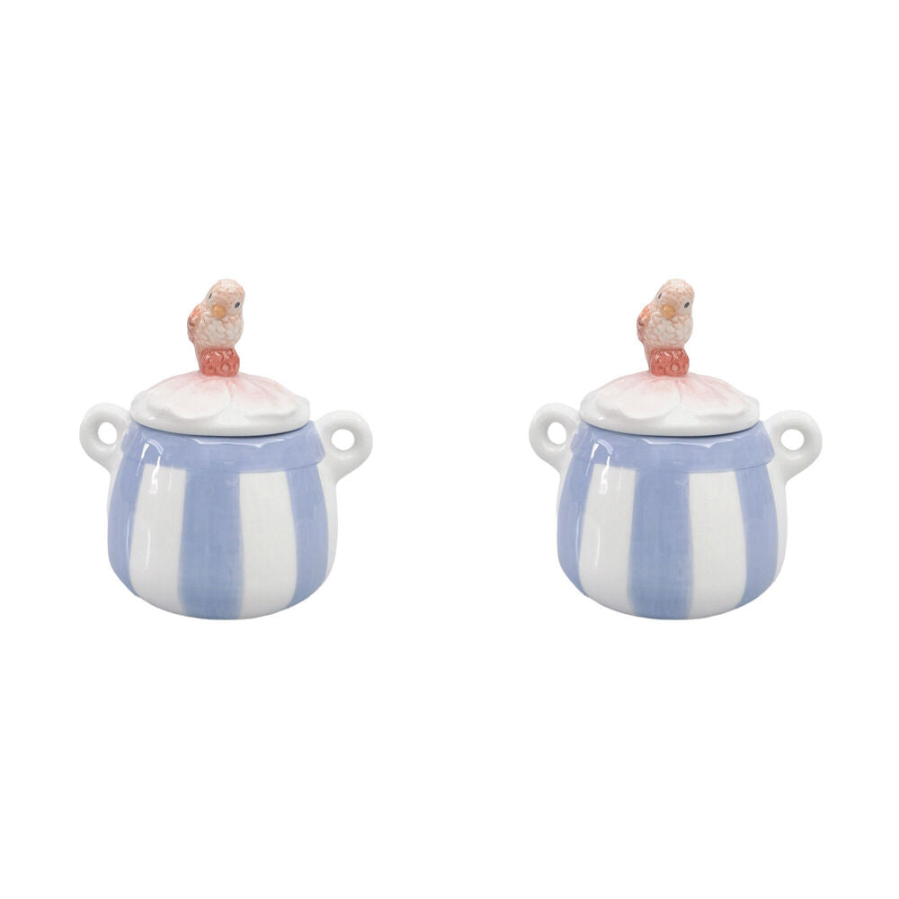 2PK Urban Ceramic Perdy Parrot Kitchen Cannister Jar 13x12cm Blue