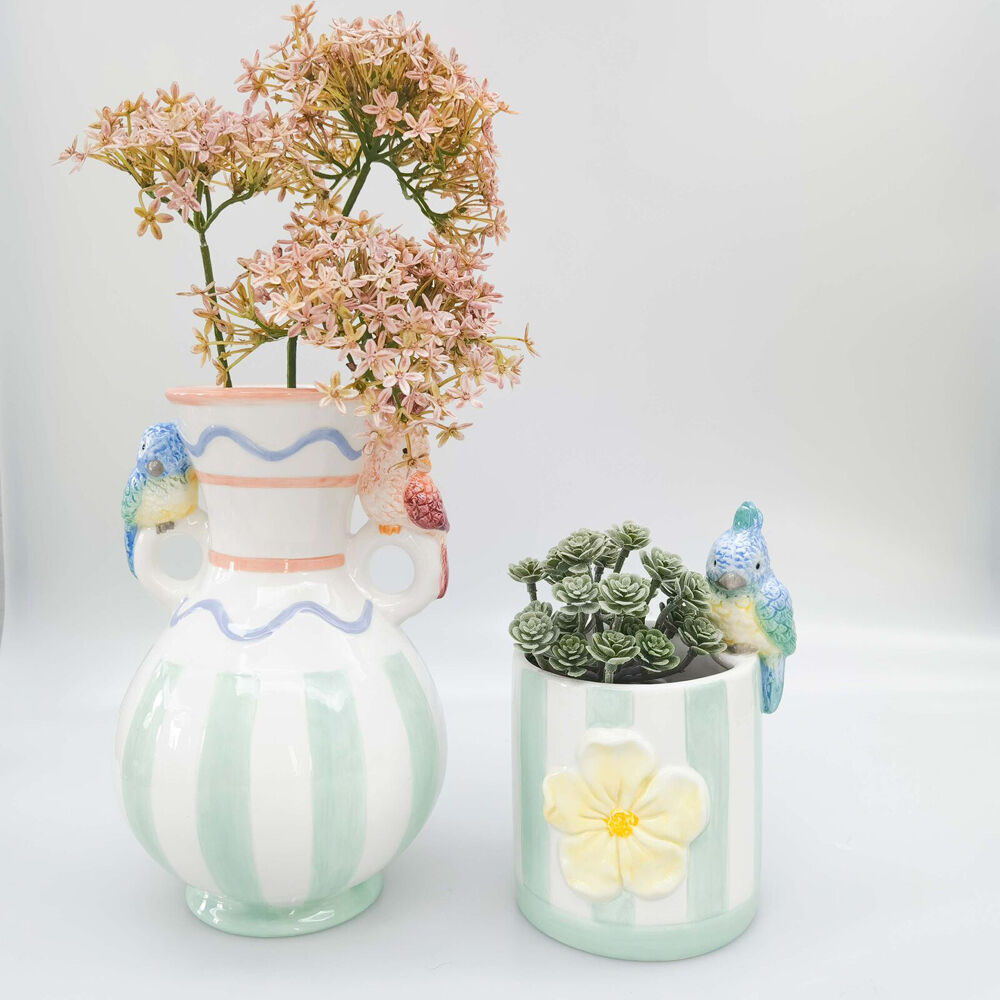 Urban Ceramic Perdy Parrot Home Decor Flower Vase 25x16cm Green