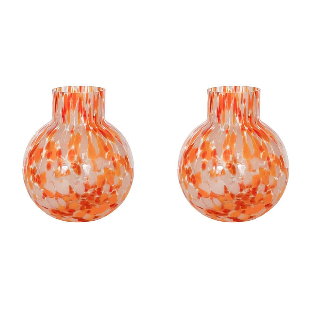 2PK Urban Jaslyn Speckle Glass Vase Red Pink 17cm Decorative Home Decor