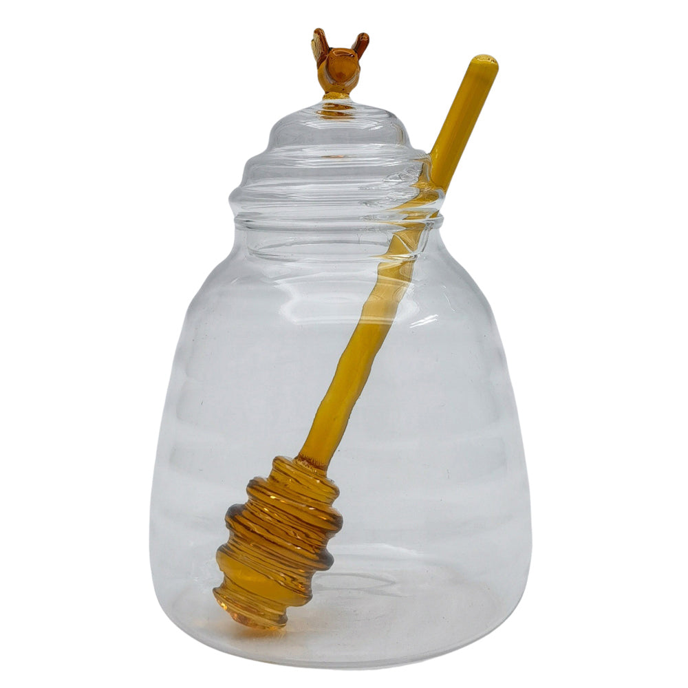 2PK Urban Bee Honey Pot with Stirrer Yellow 13cm Serveware Home Kitchen Decor