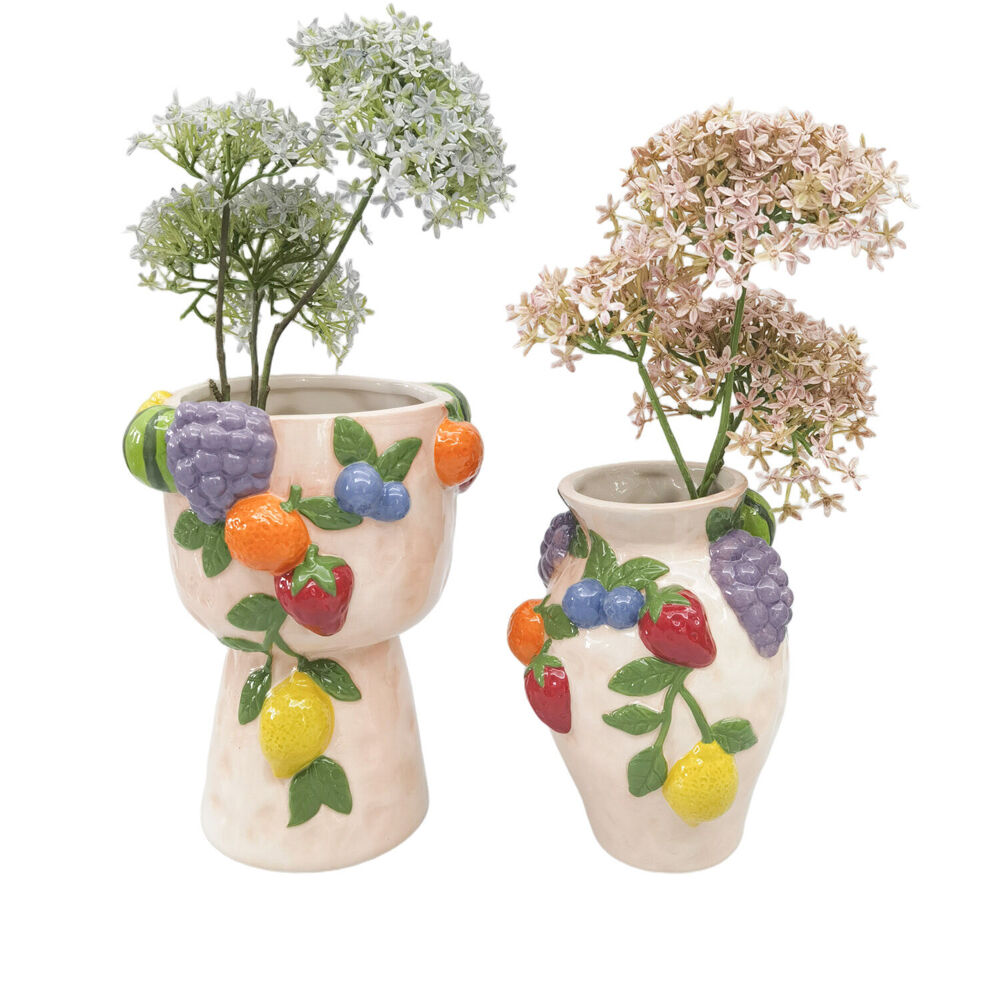 Urban Ceramic Tropical Fruit Tall Decorative Planter Pot 23x19cm Pink