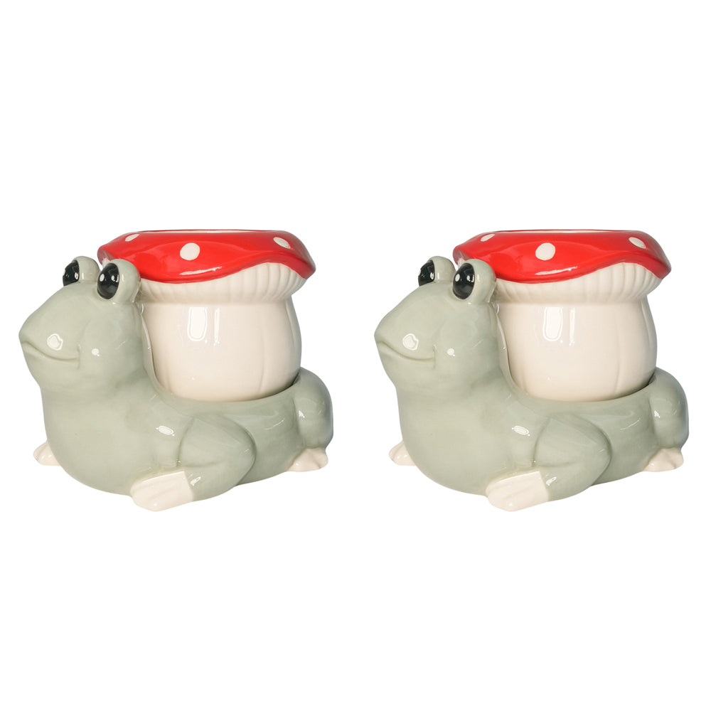 2PK Urban Frog Toadstool Planter White Red 15cm Decorative Garden Decor