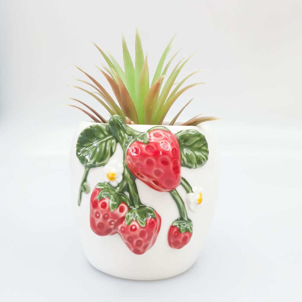 Urban Ceramic Strawberry Outdoor Planter Pot 12x13cm Red/White