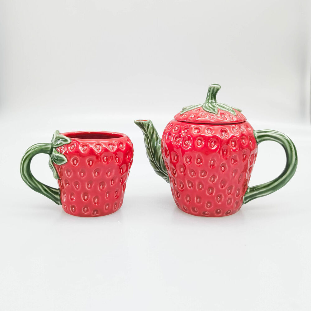 4PK Urban Ceramic Strawberry 3D Fruit Coffee Drinking Mug 9cm Red