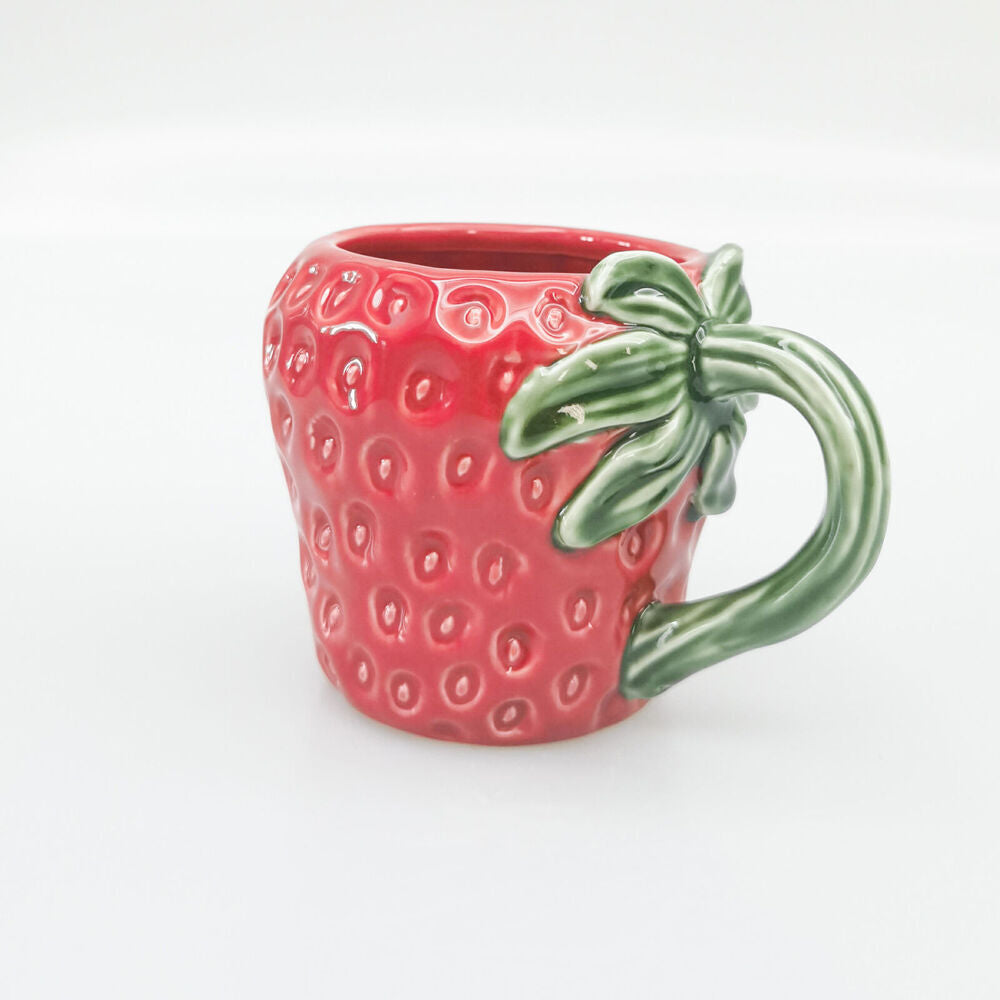 4PK Urban Ceramic Strawberry 3D Fruit Coffee Drinking Mug 9cm Red