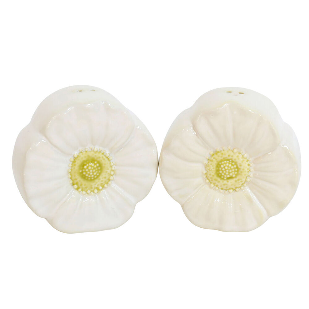 2x 2pc Urban Ceramic Flower Salt and Pepper Shakers Set 8x7cm White/Yellow