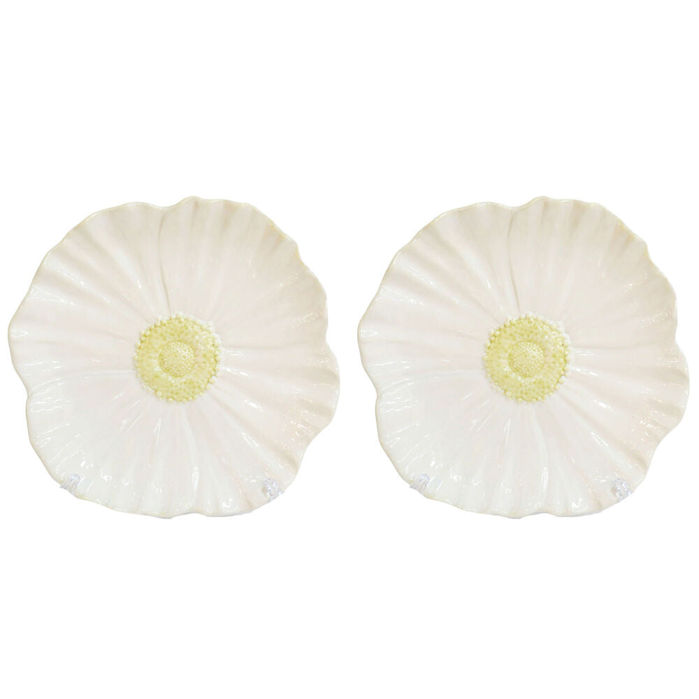 2PK Urban Ceramic Round Flower Serving Plate Dish 20cm White/Yellow
