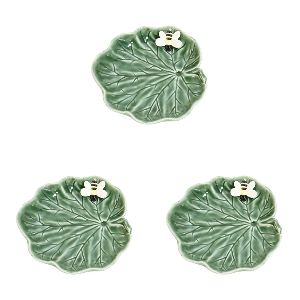 3PK Urban Ceramic Bumblebee Leaf Decorative Trinket Dish 16x4cm Green