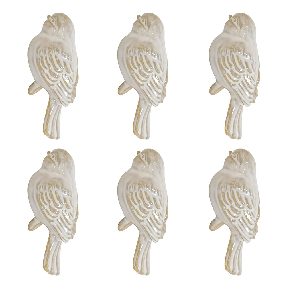 6PK Urban Ceramic Bird Outdoor Planter Pot Hanger Accessory 8cm White