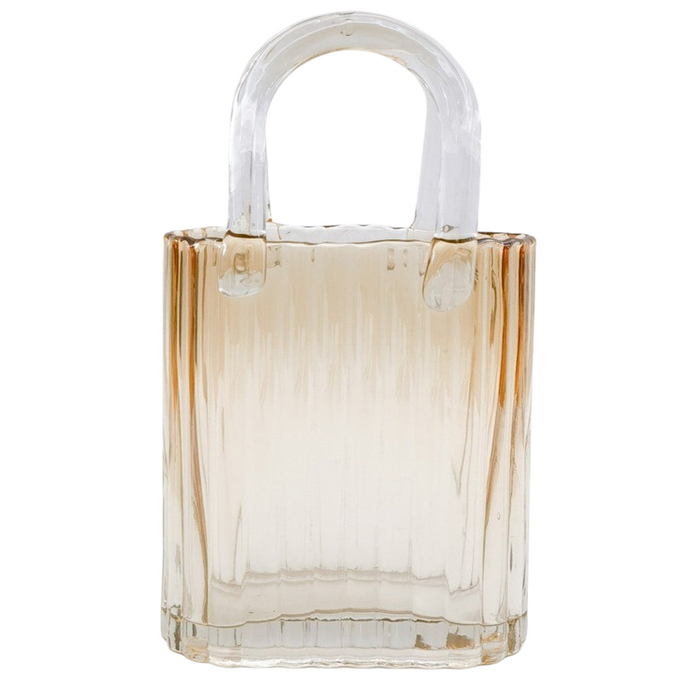 Urban Reeded Handbag Glass Vase Amber Small 23cm Decorative Decor
