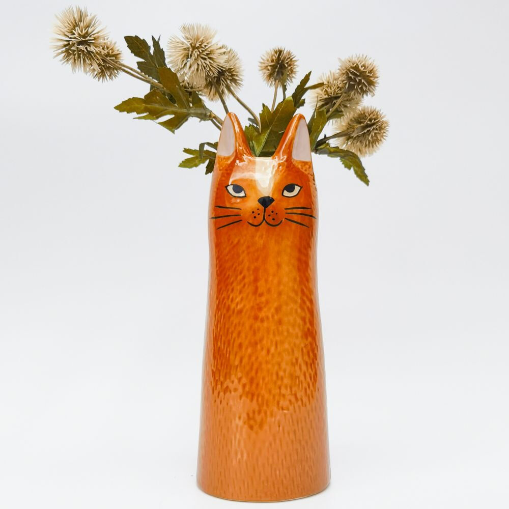 Urban Bailey Cat Flower/Plant Vase Ceramic 23x9cm Orange