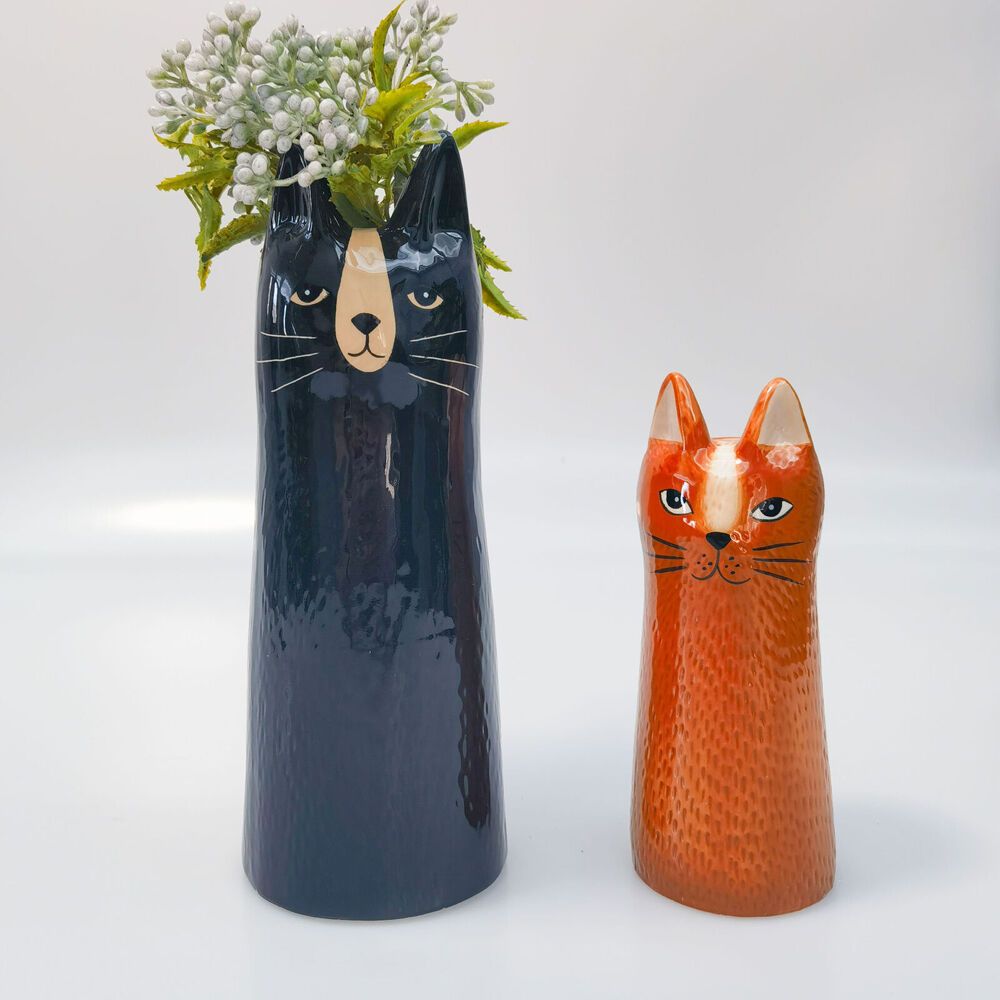 Urban Ceramic Bailey Cat Home Decor Flower Vase 15x6cm Orange