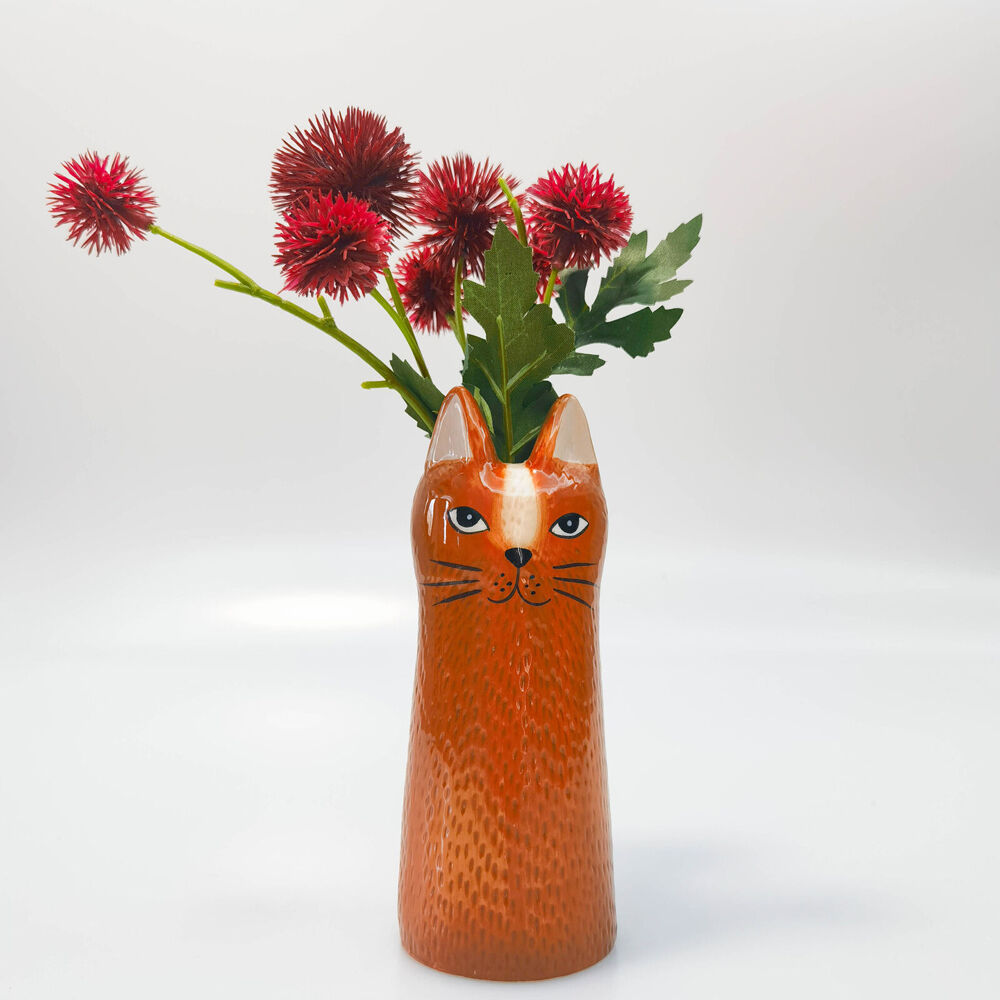 Urban Ceramic Bailey Cat Home Decor Flower Vase 15x6cm Orange