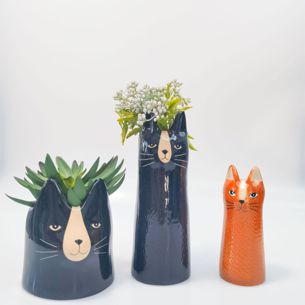 Urban Ceramic Bailey Cat Home Decor Flower Vase 15x6cm Orange